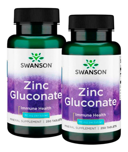 Pack Swanson Zinc Gluconate - 30mg - 250 Tabletas X2