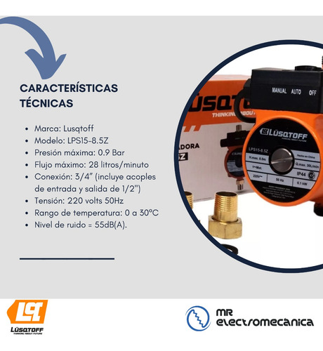 Imagen 4 de 10 de Bomba Presurizadora 1 Ó 2 Baños / Duchas + Cocina + Lavadero - Ideal Calefón Termotanque Gas O Eléctrico Lusqtoff Lps F