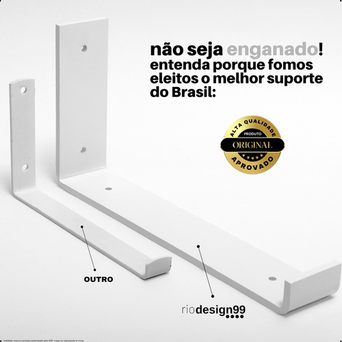 35cm - Mão Francesa Cantoneira Branco Invertida - Rio Design99 - Ferro Aço Suporte Para Prateleira Reforçada Resistente Industrial Madeira Bancada Estante S22