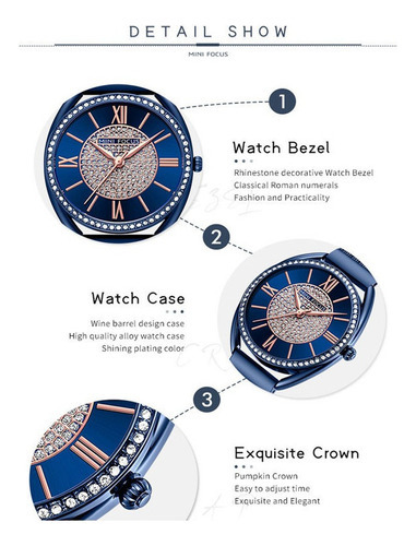 Relógio De Quartzo Mini Focus Luxury Diamond Mesh Belt Cor Da Correia Rose