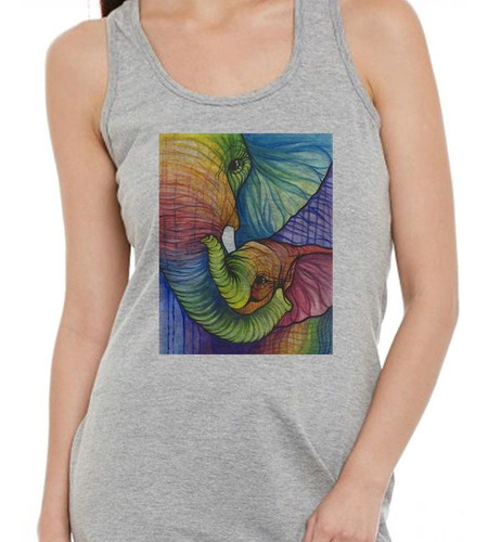 Musculosa Elefante Con Su Hijo Pintura Art