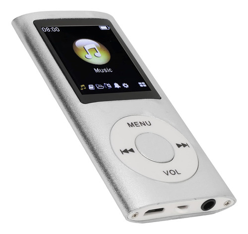 Reproductor MP3 portátil, delgado y sin pérdida de sonido, con auriculares, pantalla LCD de 1,8 pulgadas, reproductor de música digital, tarjeta de memoria no incluida (plateado)