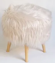 Comprar Banqueta Puff Peludo Tento Tanto Piel Sintética Importada Madera Natural