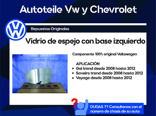 Vidrio De Espejo Con Base Izq. Voyage Gol Saveiro Original