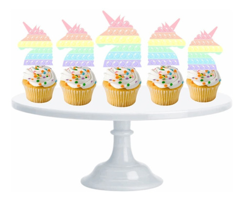 Pop Its Unicornio Cupcake Toppers Adorno Para Muffins X10