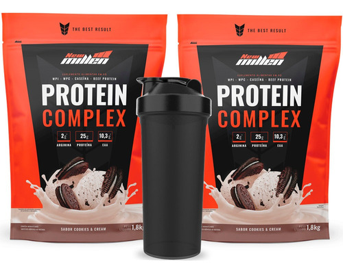 Combo - 2x Whey Protein Complex 1.800g Cada - New Millen Sabor Morango