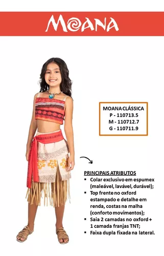 Fantasia Moana Infantil Vestido Moana Disney Oficial + Colar