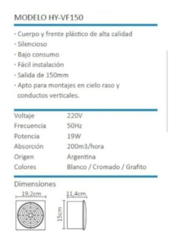 Extractor de aire Hydra HY-VF150A 150mm blanco 6 pulgadas