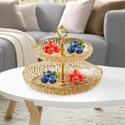 Plato De Fruta Para Servir Platos Bandeja 2 Niveles Oro
