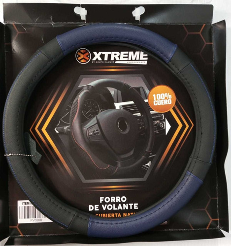 Forro De Volante Color Negro Con Azúl Xtreme 100% Cuero