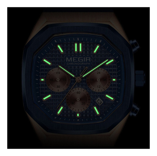 Reloj Cronógrafo Con Calendario Cuadrado Megir Color De La Correa Amarillo