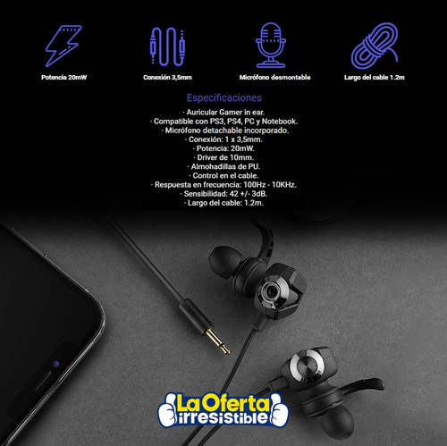 Imagen 8 de 9 de Auriculares Gamer Kolke Ghost Mic Desmontable Pc Ps4 Ps3 Loi
