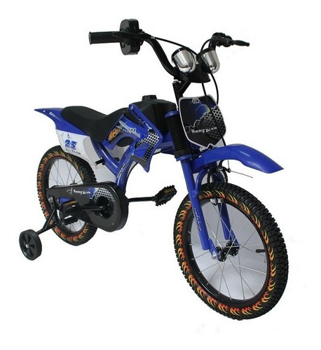 Bicicleta Niño Rin 16 Carcasa Tipo Moto 4 Llantas Pito Azul