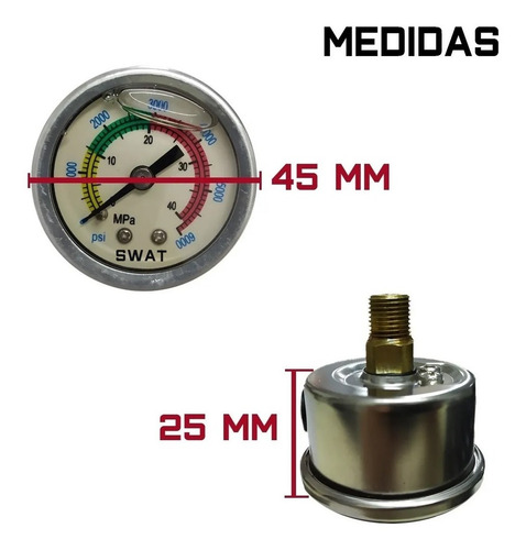 Imagen 5 de 10 de Manómetro Pcp Inflador Compresor Rosca 10x1 Glicerina