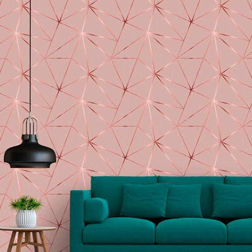 Papel De Parede Geométrico Rose Gloss Lavável Colante 2,5m