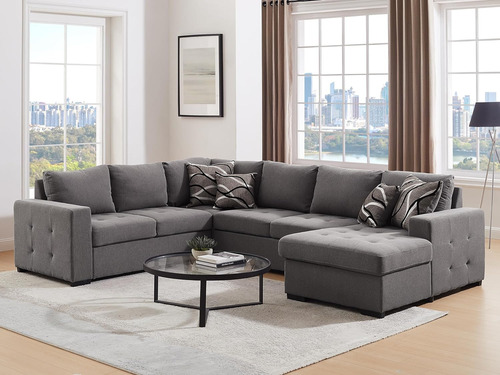 Sofa Cama Modular C/divan Forma En U 6 Plazas Thsuper Beige