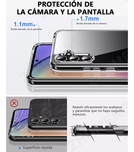 Funda 4 en 1 para Samsung Galaxy A55, incluye 2 protectores de pantalla HD, protector de cámara y carcasa trasera transparente antiamarilleo. Amortiguador de golpes y cristal templado.