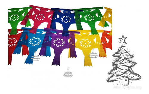 30 Tira Papel Picado Navideño - Decoración Piñata Multicolor