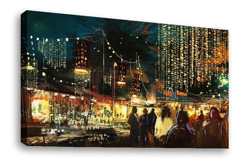 Cuadro Decorativo Canvas Ciudad Nocturna Y Luces Pincelada