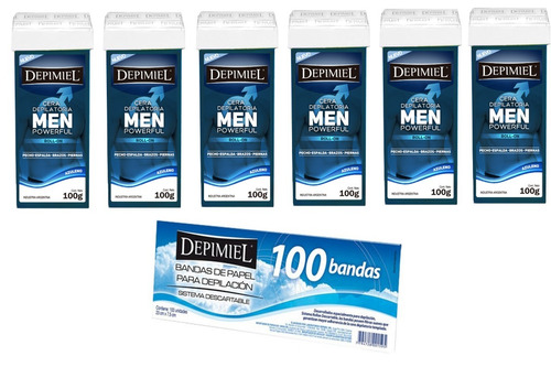 6 Ceras Roll On Para Hombre Depimiel + 100 Bandas Depilacion