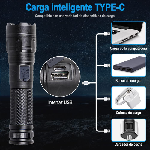 Linterna Led 2400 Lúmenes Recargable Usb Impermeable