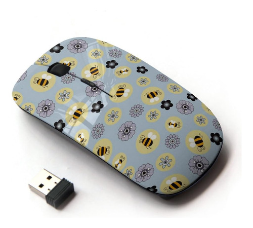 Ratón Ergonomico Inalambrico Usb Celeste Diseno Abejas