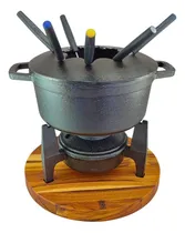 Comprar Conjunto Fondue De Ferro Fundido Com Suporte Madeira Kit