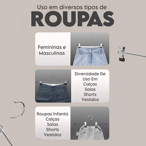 Kit 12 Cabide Com Presilha Antiderrapante Calça Shorts Saia
