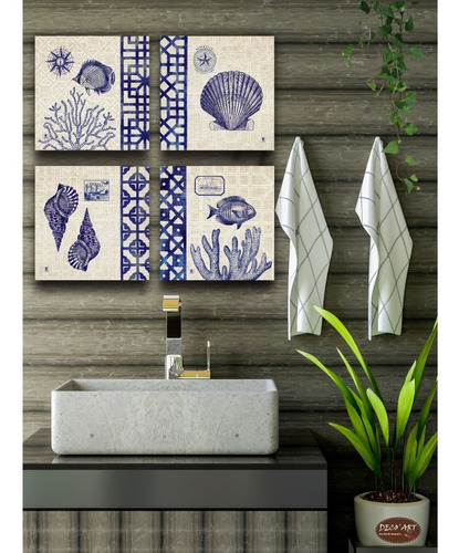 Cuadros Decorativos P/ Baño Animales Marinos (4 Pz) 23x23