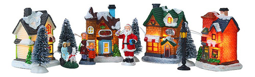 Set Christmas Village Led De Resina Con Diseño Navideño