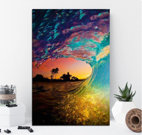 Cuadro 60x90cm Mar Surf Oceano Sunset Colores Ola Rainbow