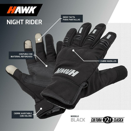 Guantes Moto Dedos Tactil Media Estacion Hawk Rider