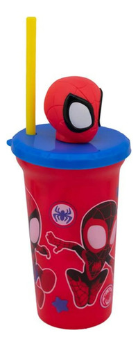 Vaso Con Tapa Y Popote Cabeza Spidey Marvel Superheroe 443ml