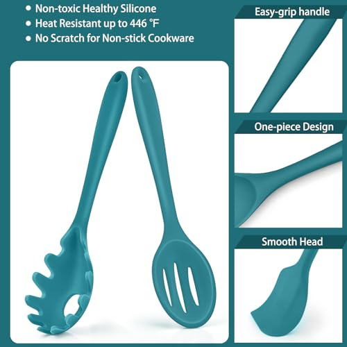 Juego De 7 Utensilios De Cocina Azules De Silicona, Resisten
