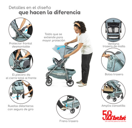 Carriola D Bebé Reversible Travel System Max Menta Menta Gris