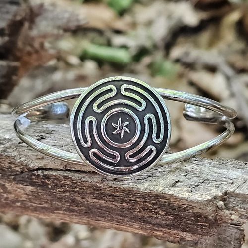 Pulsera Esclava Triqueta Celta Vikinga Con Piedra Cúbic Alpaca Plateada 14 Cm 14 Cm