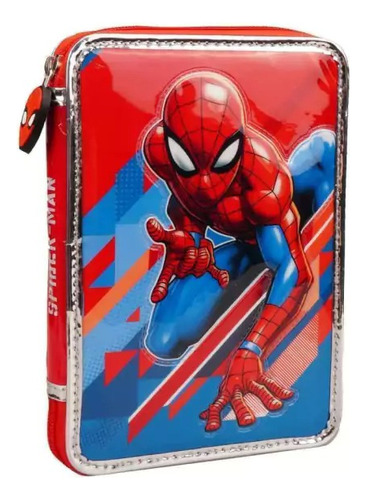 Cartuchera Set Escolar Spiderman 1 Piso Cresk Sharif Express Color Plateado Borde