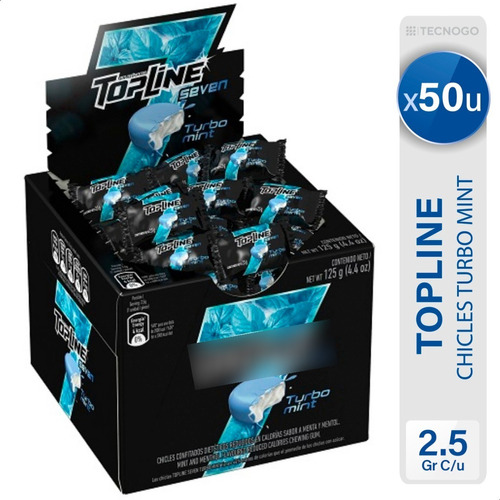 Chicle Topline Turbo Mint Confitado Sin Azucar X50 Unidades