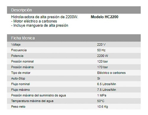 Imagen 4 de 10 de Daihatsu | Hidrolavadora | Hc2200 | 2200w | 170 Bar | 220v