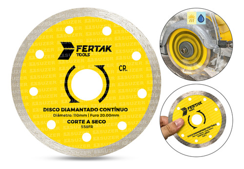 Disco Diamantado Continuo Serra Mármore 110mmx20mm Azulejos Cor Amarelo