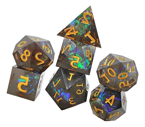 7 Piezas De Dados Poliédricos De Resina Juego Negro Dorado
