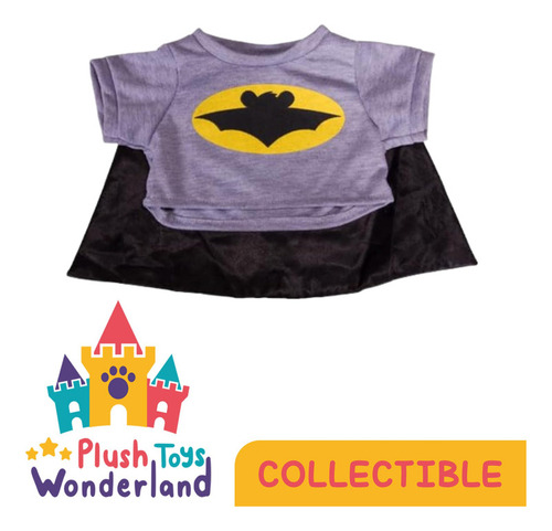 Plush Toys Wonderland Black & Grey Traje De Osito De Peluche De Superhéroe | Camisa De Disfraz De Oso Murciélago Con Capa, Para Animales De Peluche