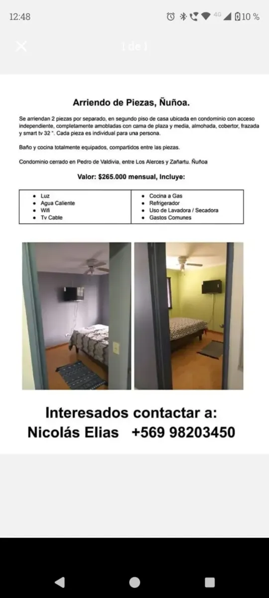 Imagen 1 de 1 de Se Arrienda Pieza Amoblada A Varón, Baño Compartido