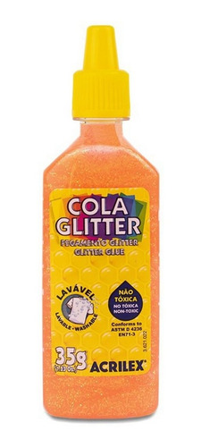 Cola Colorida Com Glitter 35g Lavável Cor Laranja Acrilex