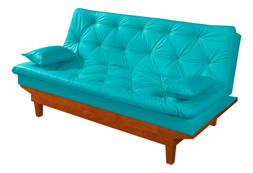 Sofa Cama Caribe Courino Couro Sintetico Essencial Estofados Cor Azul-turquesa