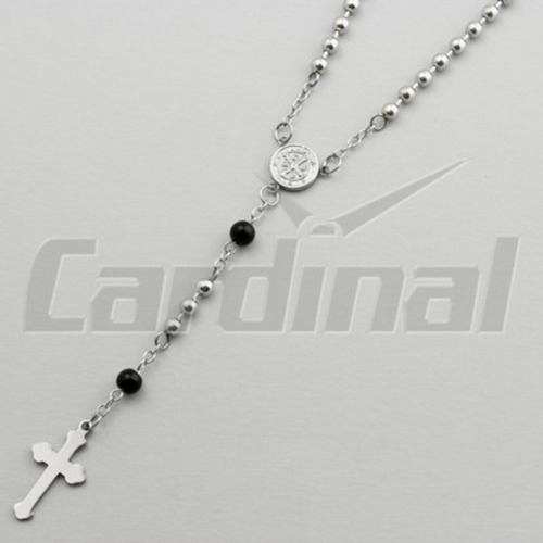 Collar Rosario Acero 4.5mm San Benito Y Negro Para Regalo