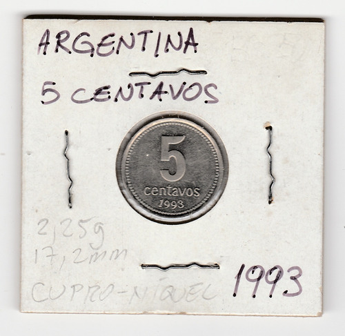 Moneda Argentina 5 Centavos 1993 Vf/xf