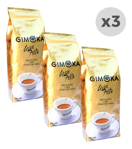 Café Tostado En Grano Gimoka Gran Festa 500gr X 3