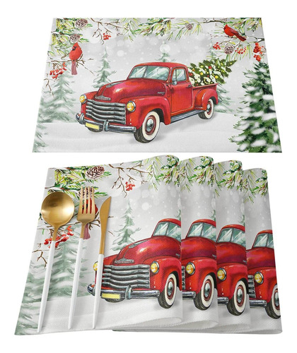 6 Mantel Individual Para Camion Navidad Diseño Vintage