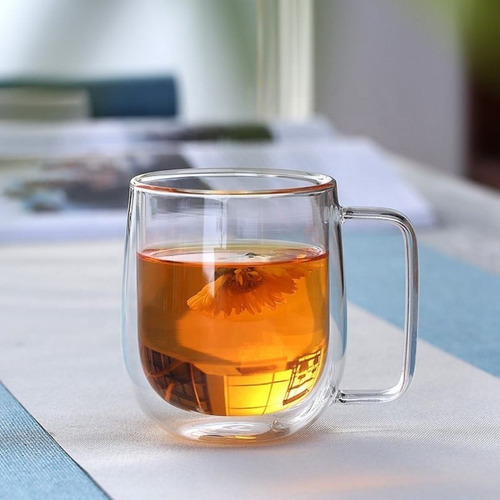 Imagen 7 de 10 de Pack 2 Tazas Doble Pared Vidrio 250ml Cafe Te Capuccino